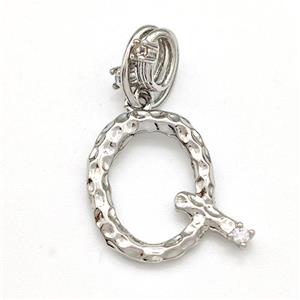 Copper Letter-Q Pendant Pave Zircon Platinum Plated, approx 10-16mm, 5-8mm [FN41428]