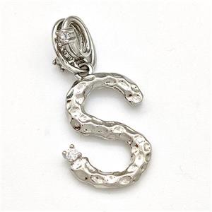 Copper Letter-S Pendant Pave Zircon Platinum Plated, approx 10-16mm, 5-8mm [FN41430]