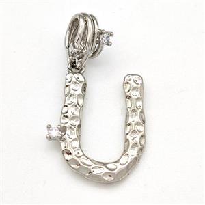 Copper Letter-U Pendant Pave Zircon Platinum Plated, approx 10-16mm, 5-8mm [FN41432]