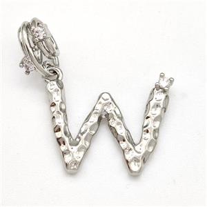 Copper Letter-W Pendant Pave Zircon Platinum Plated, approx 10-16mm, 5-8mm [FN41434]