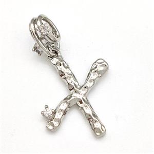Copper Letter-X Pendant Pave Zircon Platinum Plated, approx 10-16mm, 5-8mm [FN41435]