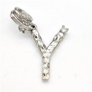 Copper Letter-Y Pendant Pave Zircon Platinum Plated, approx 10-16mm, 5-8mm [FN41436]