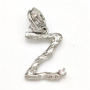 Copper Letter-Z Pendant Pave Zircon Platinum Plated, approx 10-16mm, 5-8mm [FN41437]
