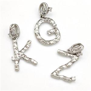 Copper Alphabet Pendant Pave Zircon Mixed Letters Platinum Plated, approx 10-16mm, 5-8mm [FN41438]