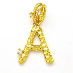 Copper Letter-A Pendant Pave Zircon Gold Plated, approx 10-16mm, 5-8mm [FN41439]