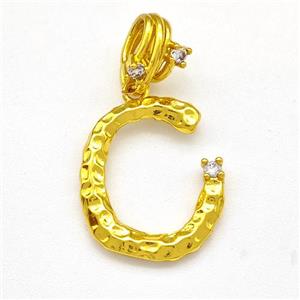 Copper Letter-C Pendant Pave Zircon Gold Plated, approx 10-16mm, 5-8mm [FN41441]