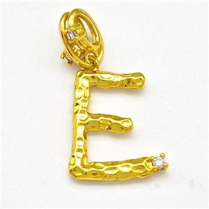 Copper Letter-E Pendant Pave Zircon Gold Plated, approx 10-16mm, 5-8mm [FN41443]