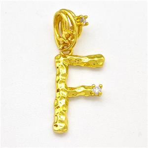 Copper Letter-F Pendant Pave Zircon Gold Plated, approx 10-16mm, 5-8mm [FN41444]