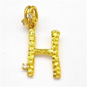 Copper Letter-H Pendant Pave Zircon Gold Plated, approx 10-16mm, 5-8mm [FN41446]