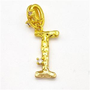 Copper Letter-I Pendant Pave Zircon Gold Plated, approx 10-16mm, 5-8mm [FN41447]