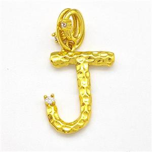 Copper Letter-J Pendant Pave Zircon Gold Plated, approx 10-16mm, 5-8mm [FN41448]