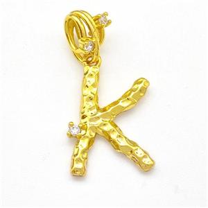 Copper Letter-K Pendant Pave Zircon Gold Plated, approx 10-16mm, 5-8mm [FN41449]