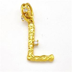 Copper Letter-L Pendant Pave Zircon Gold Plated, approx 10-16mm, 5-8mm [FN41450]