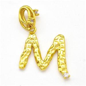 Copper Letter-M Pendant Pave Zircon Gold Plated, approx 10-16mm, 5-8mm [FN41451]