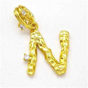 Copper Letter-N Pendant Pave Zircon Gold Plated, approx 10-16mm, 5-8mm [FN41452]