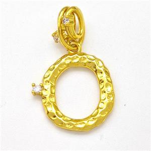 Copper Letter-O Pendant Pave Zircon Gold Plated, approx 10-16mm, 5-8mm [FN41453]