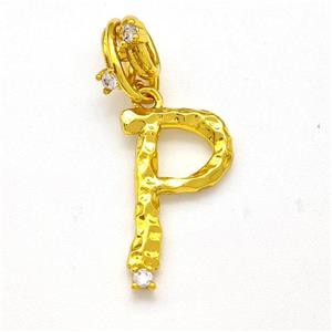 Copper Letter-P Pendant Pave Zircon Gold Plated, approx 10-16mm, 5-8mm [FN41454]