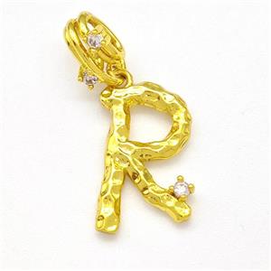 Copper Letter-R Pendant Pave Zircon Gold Plated, approx 10-16mm, 5-8mm [FN41456]