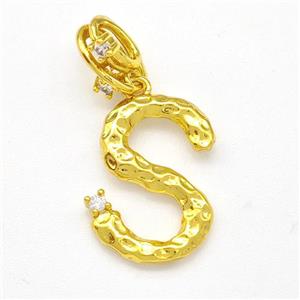 Copper Letter-S Pendant Pave Zircon Gold Plated, approx 10-16mm, 5-8mm [FN41457]