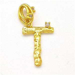 Copper Letter-T Pendant Pave Zircon Gold Plated, approx 10-16mm, 5-8mm [FN41458]