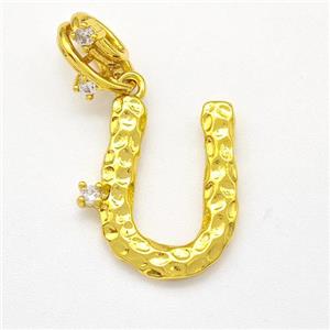 Copper Letter-U Pendant Pave Zircon Gold Plated, approx 10-16mm, 5-8mm [FN41459]