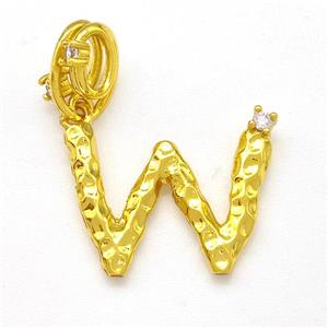 Copper Letter-W Pendant Pave Zircon Gold Plated, approx 10-16mm, 5-8mm [FN41461]