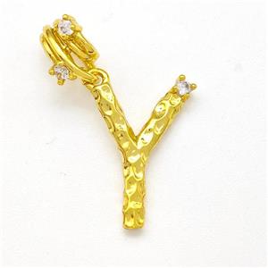 Copper Letter-Y Pendant Pave Zircon Gold Plated, approx 10-16mm, 5-8mm [FN41463]