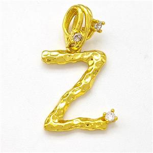 Copper Letter-Z Pendant Pave Zircon Gold Plated, approx 10-16mm, 5-8mm [FN41464]