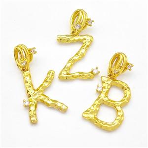Copper Letter Pendant Pave Zircon Mixed Alphabet Gold Plated, approx 10-16mm, 5-8mm [FN41465]