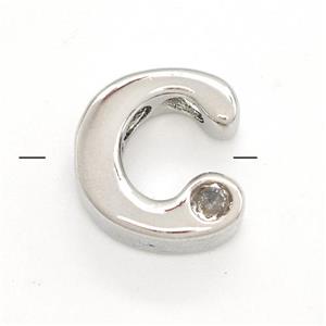 Copper Letter-C Beads Pave Zircon Platinum Plated, approx 6-12mm [FN41468]