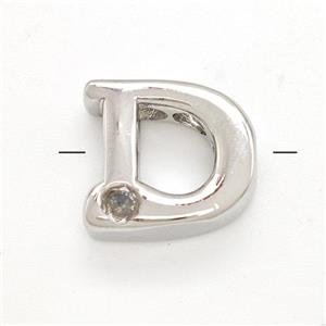 Copper Letter-D Beads Pave Zircon Platinum Plated, approx 6-12mm [FN41469]