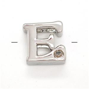 Copper Letter-E Beads Pave Zircon Platinum Plated, approx 6-12mm [FN41470]