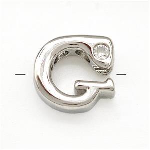 Copper Letter-G Beads Pave Zircon Platinum Plated, approx 6-12mm [FN41471]