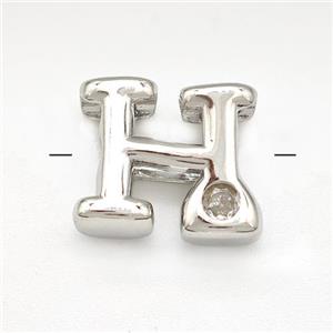 Copper Letter-H Beads Pave Zircon Platinum Plated, approx 6-12mm [FN41472]