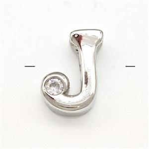 Copper Letter-J Beads Pave Zircon Platinum Plated, approx 6-12mm [FN41474]
