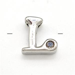 Copper Letter-L Beads Pave Zircon Platinum Plated, approx 6-12mm [FN41476]
