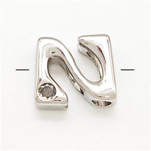 Copper Letter-N Beads Pave Zircon Platinum Plated, approx 6-12mm [FN41478]