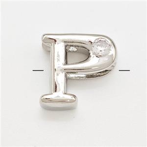 Copper Letter-P Beads Pave Zircon Platinum Plated, approx 6-12mm [FN41480]