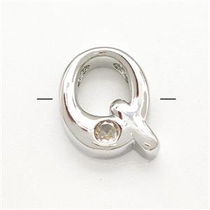 Copper Letter-Q Beads Pave Zircon Platinum Plated, approx 6-12mm [FN41481]
