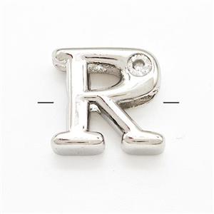 Copper Letter-R Beads Pave Zircon Platinum Plated, approx 6-12mm [FN41482]