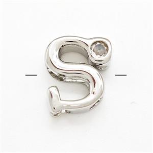 Copper Letter-S Beads Pave Zircon Platinum Plated, approx 6-12mm [FN41483]