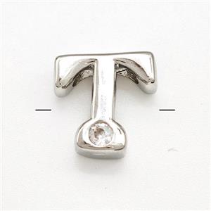 Copper Letter-T Beads Pave Zircon Platinum Plated, approx 6-12mm [FN41484]