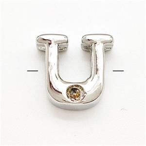 Copper Letter-U Beads Pave Zircon Platinum Plated, approx 6-12mm [FN41485]