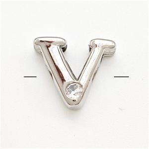 Copper Letter-V Beads Pave Zircon Platinum Plated, approx 6-12mm [FN41486]
