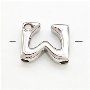 Copper Letter-W Beads Pave Zircon Platinum Plated, approx 6-12mm [FN41487]