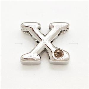 Copper Letter-X Beads Pave Zircon Platinum Plated, approx 6-12mm [FN41488]