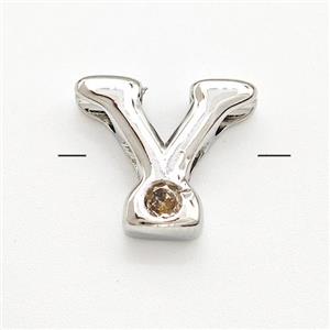 Copper Letter-Y Beads Pave Zircon Platinum Plated, approx 6-12mm [FN41489]