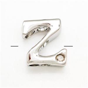 Copper Letter-Z Beads Pave Zircon Platinum Plated, approx 6-12mm [FN41490]