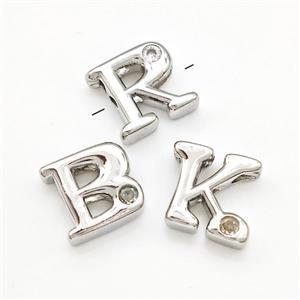 Copper Letters Beads Pave Zircon Mixed Alpabet Platinum Plated, approx 6-12mm [FN41491]