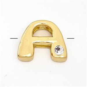 Copper Letter-A Beads Pave Zircon Gold Plated, approx 6-12mm [FN41492]